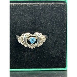 Vintage Blue Topaz CZ Dolphin Heart Sterling Silver Ring  SZ 7.5 EUC